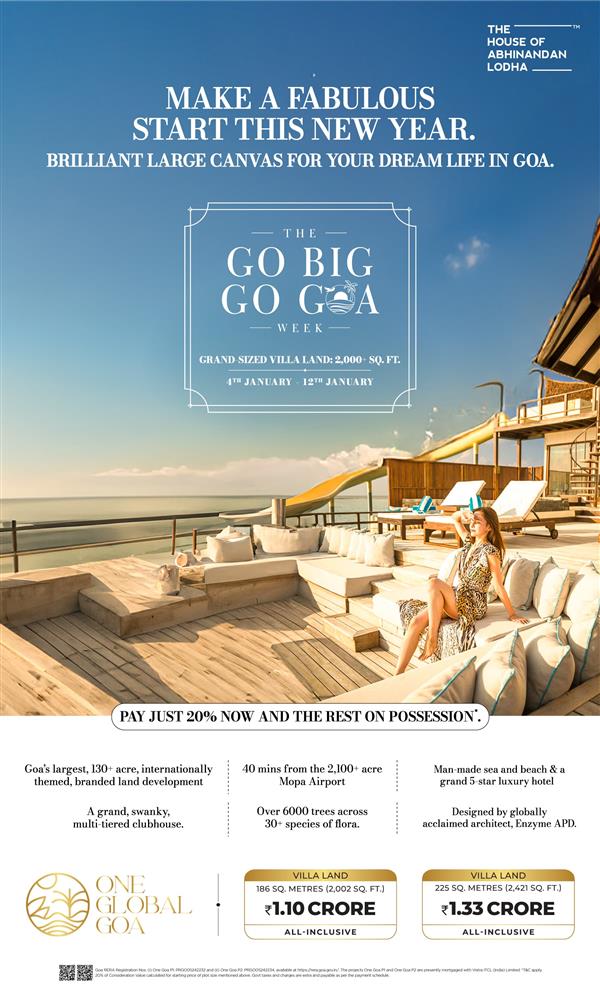 Lodha One Global Goa : Presenting the 'Go Big Go Goa' week.  Grand-sized villa land starting from  2,002 Sq Ft.& 2,421 Sq.Ft.